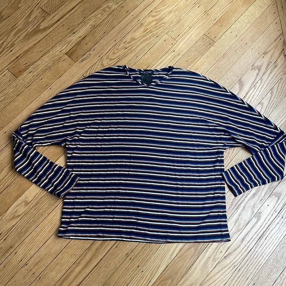 Wear & Flair Multicolor Striped Ribbed Long Sleeve V-Neck Top Size XL